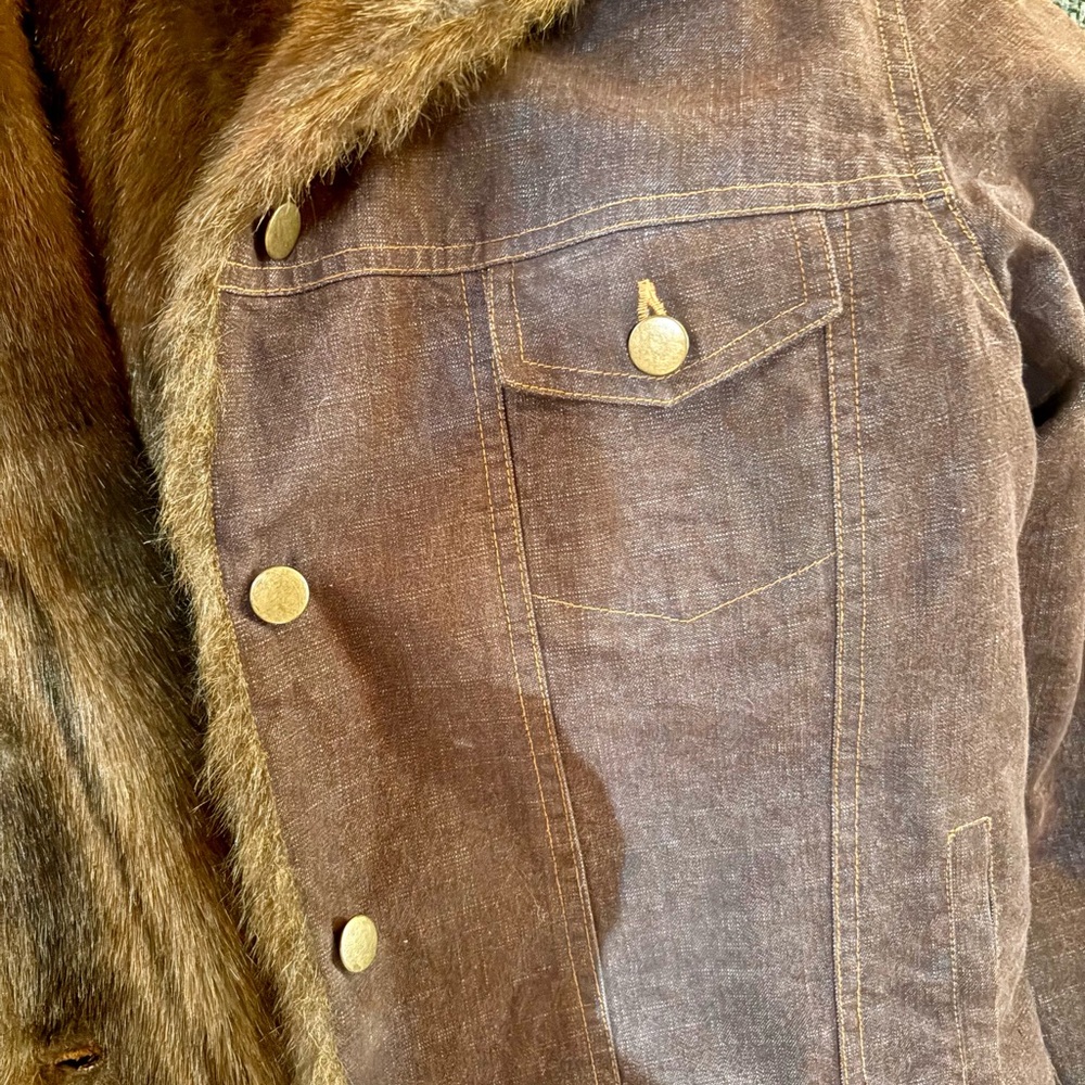 Denim&Co Brown Jean Jacket with Faux Fur Collar